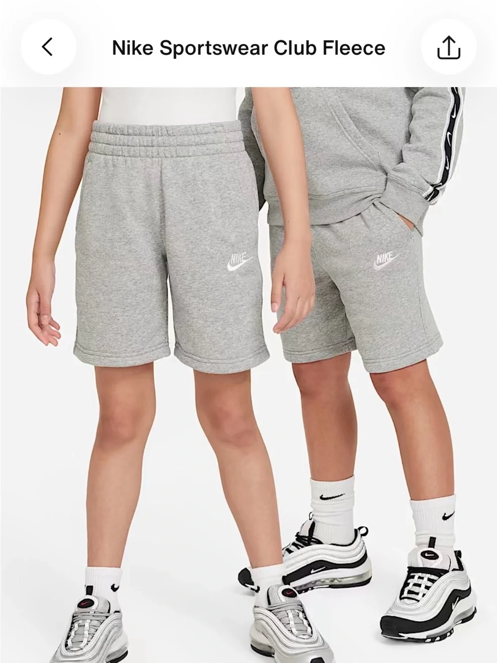 Nike Kids Grey Fleece Shorts with White Logo